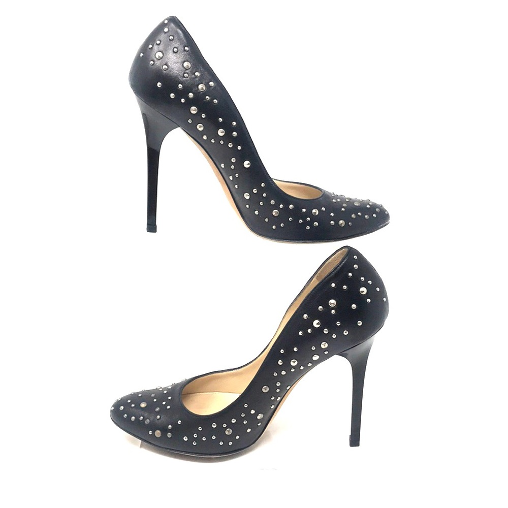 Jimmy Choo Black Leather Studded Pumps US Sz 7.5 Authenticated
